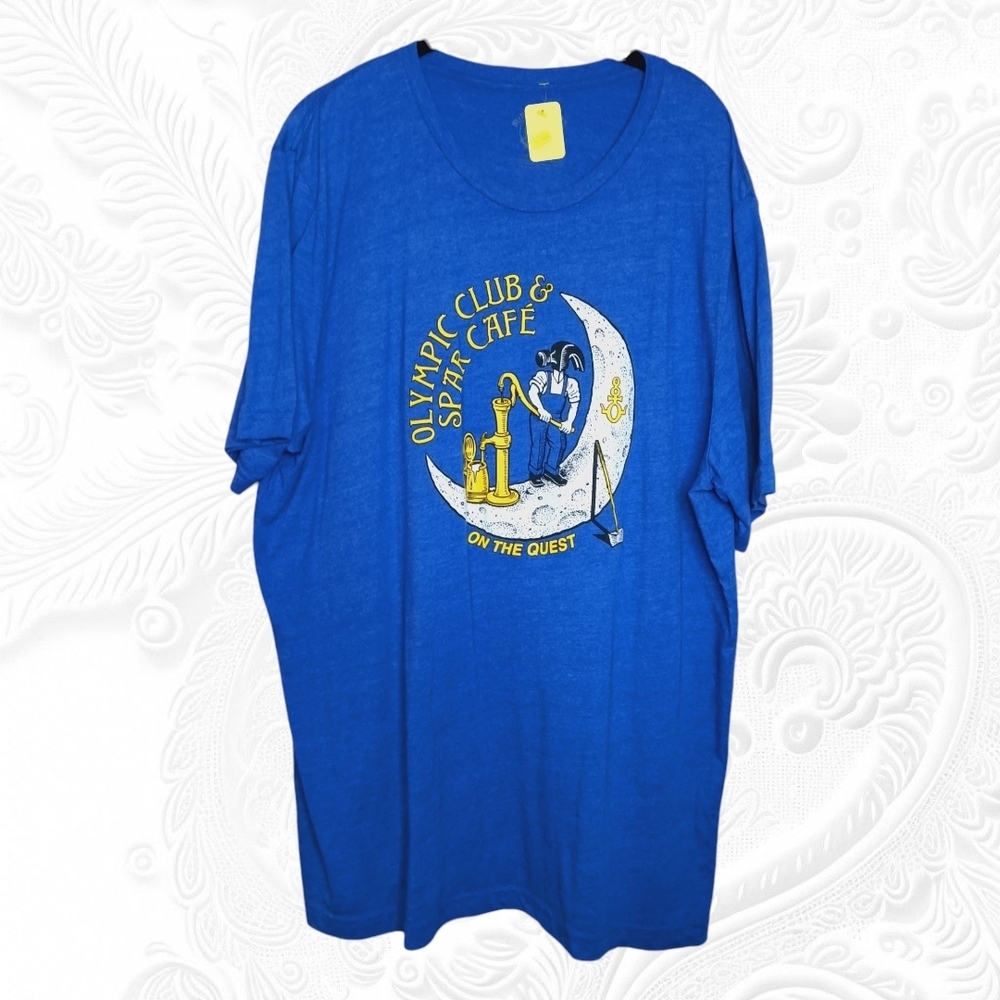 NWT Olympic Club & Spar Cafe “On The Quest” Blue T-Shirt Size 2X